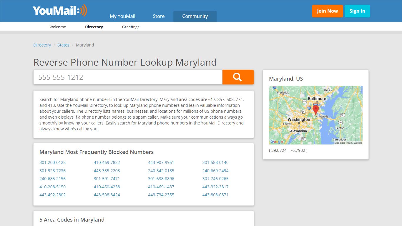 Maryland Phone Numbers - Reverse Phone Number Lookup MD | YouMail